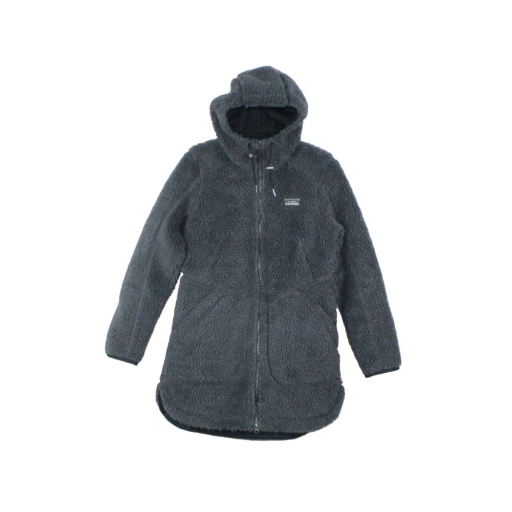 LL Bean Alloy Gray Mountain Pile Fleece Warm Cozy Hooded Coat Size S